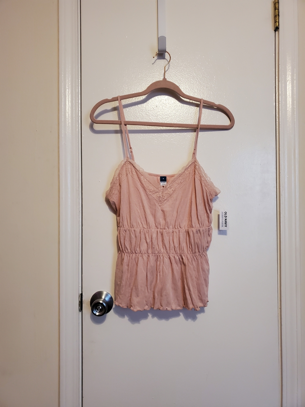 Old Navy Pale Pink Lace-Trim Smocked Cami